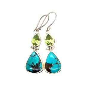 925 Silver Peridot & Turquoise Earrings